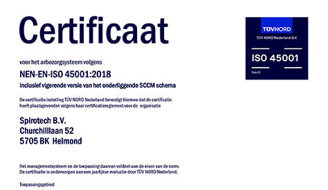 Spirotech ISO 45001 - TUV Certificat